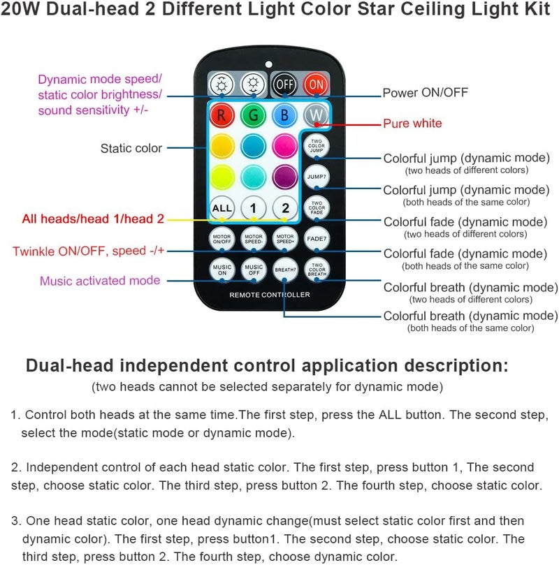 AKEPO APP 20W Dual-Head Fiber Optic Lights, 2 Light Color Heads RGBW Twinkle+9.8ft/3m 600pcs of 0.03in Optical Fibers+Sound Activated Fiber Optic Star Ceiling Light Kit for Car Headliner Star/Home - Image 4